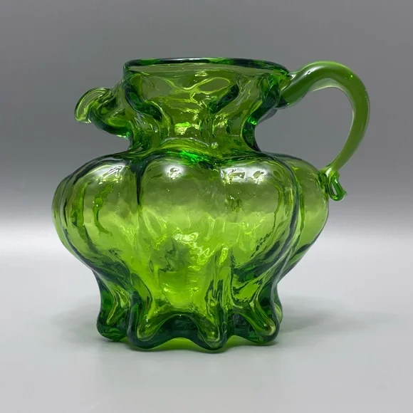 Kanawha Glass Company Hand-Blown Gourd-Shaped Vaseline Uranium Glass Pitcher 4” - Picture 13 of 15